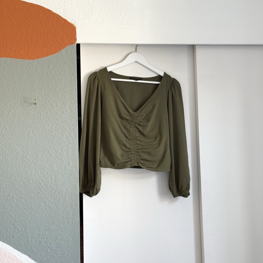 Banana Republic Olive Green Ruched Blouse